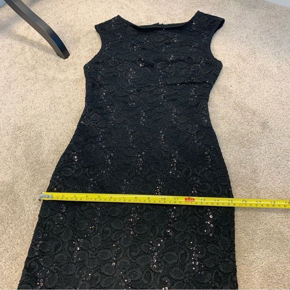 BLACK lace sequin mermaid open back sleeveless Long gown evening dress formal M - Picture 10 of 12